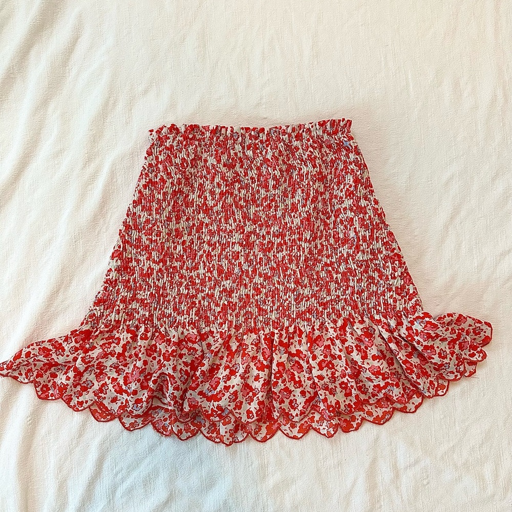 Vero Moda Red Floral A-Line Smocked Skirt
